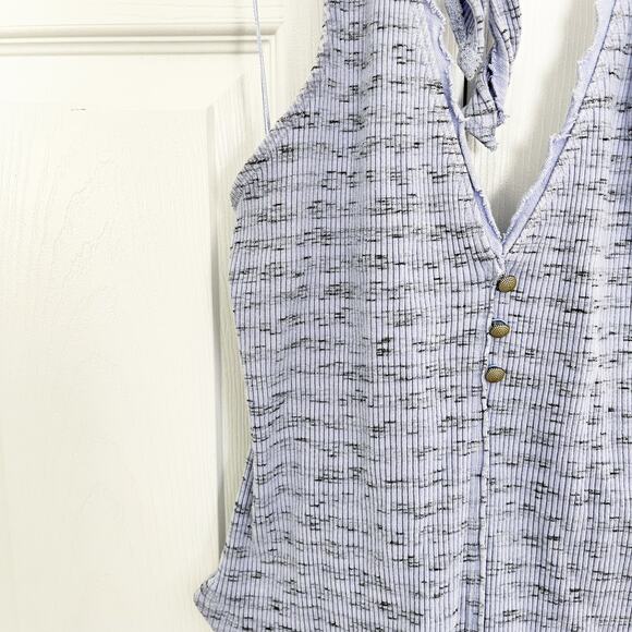 Pilcro Anthropologie Blue Marled Ribbed Henley Halter Top - Picture 4 of 10